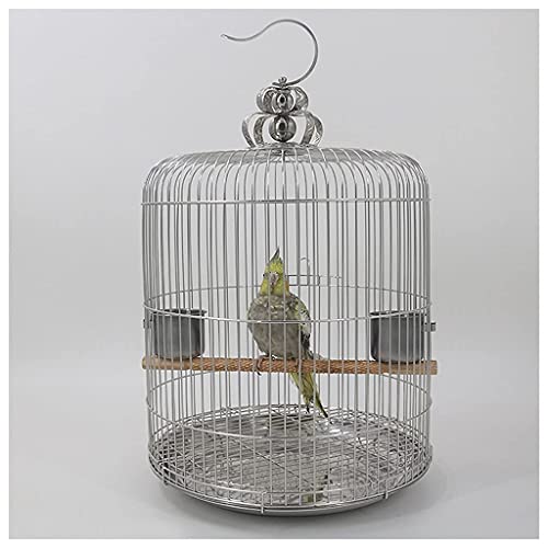 Jaula para pájaros de acero inoxidable jaula para pájaros redonda puede colgar taza de comida para mascotas, adecuada para canarios loros zorzal negro fénix peonía jaula para periquitos jaulas para pá