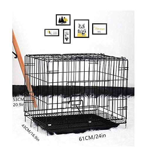 Jaula para perros Mascota Jaula plegable metal negro Jaula para cachorros Puertas con bandeja para gatos Puerta doble plata Puerta mediana Plástico Pequeño Peluche sin masticar Pelo dorado Hierro Aco
