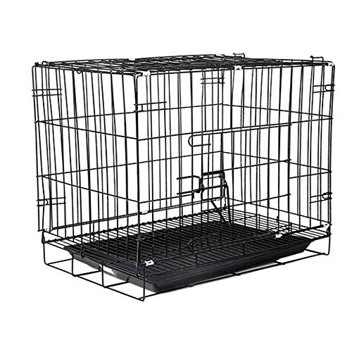 Jaula para perros Mascota Jaula plegable metal negro Jaula para cachorros Puertas con bandeja para gatos Puerta doble plata Puerta mediana Plástico Pequeño Peluche sin masticar Pelo dorado Hierro Aco