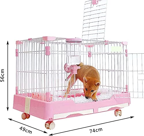 Jaulas para Perros Grandes con Dos Puertas Jaula para Mascotas Gatos de Metal cajones para Perro Grande con Ruedas y Bandeja (74*49*56CM, Rosa)