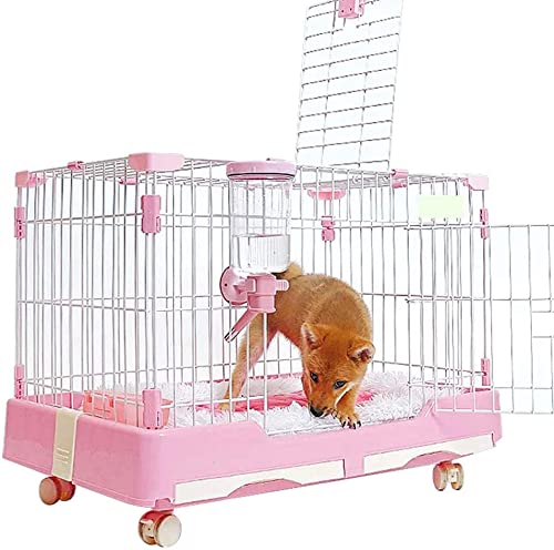 Jaulas para Perros Grandes con Dos Puertas Jaula para Mascotas Gatos de Metal cajones para Perro Grande con Ruedas y Bandeja (74*49*56CM, Rosa)