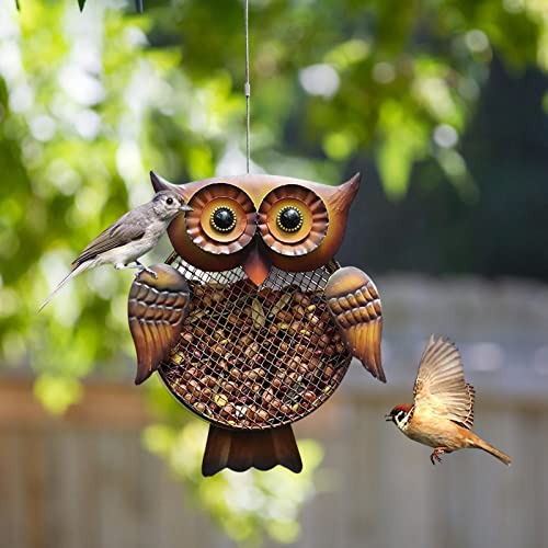 Jayehoze Comedero para pájaros Exterior, comedero para pájaros Salvajes con Forma de búho de Malla metálica, comedero para pájaros Flotante para decoración de Patio de jardín Exterior para Amantes