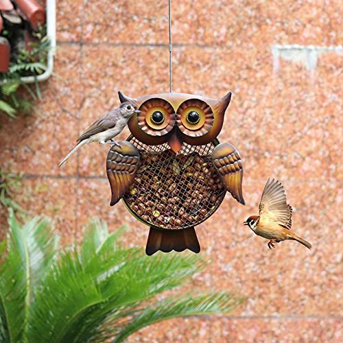 Jayehoze Comedero para pájaros Exterior, comedero para pájaros Salvajes con Forma de búho de Malla metálica, comedero para pájaros Flotante para decoración de Patio de jardín Exterior para Amantes