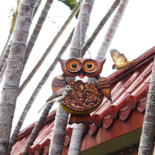 Jayehoze Comedero para pájaros Exterior, comedero para pájaros Salvajes con Forma de búho de Malla metálica, comedero para pájaros Flotante para decoración de Patio de jardín Exterior para Amantes