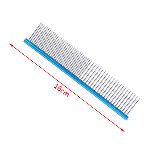 Jdeijfev Peine para Mascotas - Peine de Metal para Perros, Gatos y Otras Mascotas, Gran Herramienta para Arrojar Azul 16 Cm