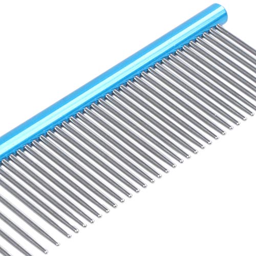 Jdeijfev Peine para Mascotas - Peine de Metal para Perros, Gatos y Otras Mascotas, Gran Herramienta para Arrojar Azul 16 Cm