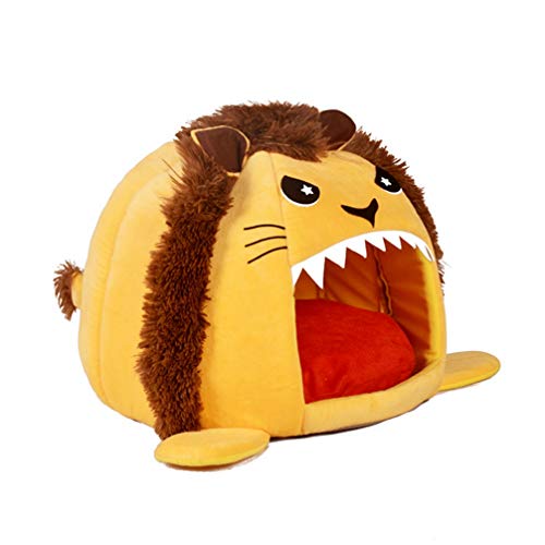 JEELINBORE Cojín extraíble Suave Casa Cama de Tiburón para Gatos Perros Pequeños Cueva para Mascotas (M: 42 * 40CM, León # Amarilloa)