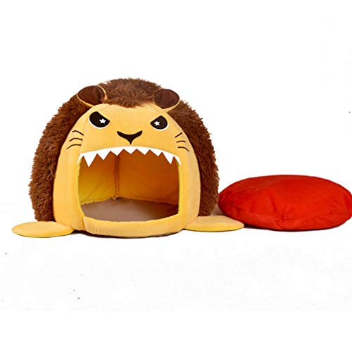 JEELINBORE Cojín extraíble Suave Casa Cama de Tiburón para Gatos Perros Pequeños Cueva para Mascotas (M: 42 * 40CM, León # Amarilloa)