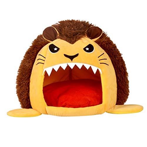 JEELINBORE Cojín extraíble Suave Casa Cama de Tiburón para Gatos Perros Pequeños Cueva para Mascotas (M: 42 * 40CM, León # Amarilloa)