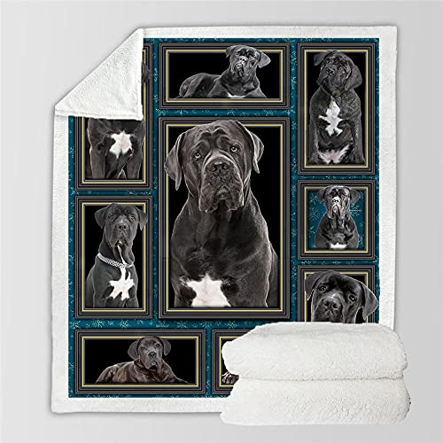 Jerdourb Manta Reversible de Franela y Sherpa Mantas para Sofa y Cama Extra Caliente y Suave Microfibra Manta Polar de Franela, Regalos para Casa Adultos y Niños Perro Negro 150x200cm
