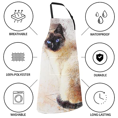 JOCHUAN Gato Siamés Animal Art Pet Acuarela abstracta Delantal de mujer Gato Siamés Animal Art Pet Acuarela abstracta Corbata ajustable con bolsillos para adulto
