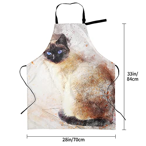 JOCHUAN Gato Siamés Animal Art Pet Acuarela abstracta Delantal de mujer Gato Siamés Animal Art Pet Acuarela abstracta Corbata ajustable con bolsillos para adulto