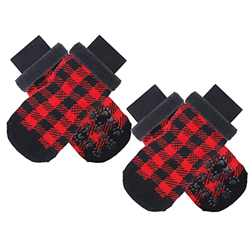 Jodsen 4 Pares de Calcetines Antideslizantes para Perro,Calcetines Antideslizantes para Perros con Diseño de Huellas de Pies Calcetines para Perros Calcetines para Mascotas para Mascotas Interior S
