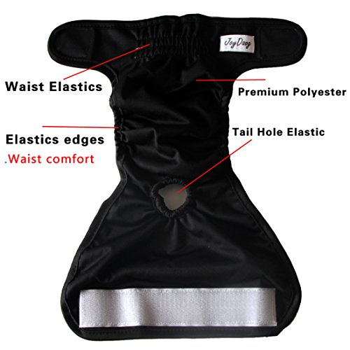JoyDaog Pañales para perros pequeños, 3 unidades, cómodos, duraderos, reutilizables, lavables, tamaño mediano, color negro M