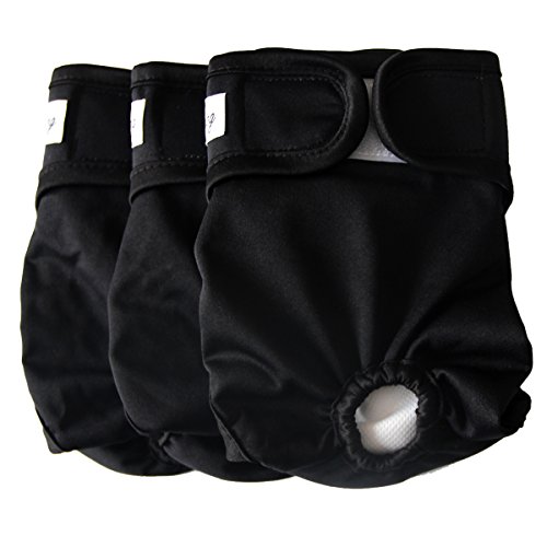 JoyDaog Pañales para perros pequeños, 3 unidades, cómodos, duraderos, reutilizables, lavables, tamaño mediano, color negro M