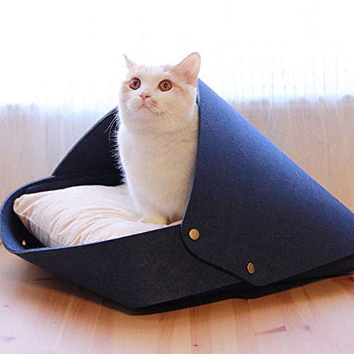 Judyd Felt Cat Bed Cave, Estilo nórdico, extraíble para Mascotas, Gato, Nido, Gatito, casa con cojín, Gris Coral Creativo, Cerradura Desmontable, Fieltro, Arena para Gatos, Coral Gris
