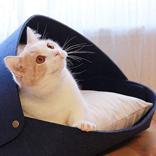 Judyd Felt Cat Bed Cave, Estilo nórdico, extraíble para Mascotas, Gato, Nido, Gatito, casa con cojín, Gris Coral Creativo, Cerradura Desmontable, Fieltro, Arena para Gatos, Coral Gris