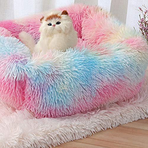 Judyd Perro pequeño Cueva cálida Suave Colorido Felpa Mullido Cachorro sofá Lavable Interior Cuadrado, Gris Claro Cuadrado Felpa Nido para Mascotas, Gris Claro