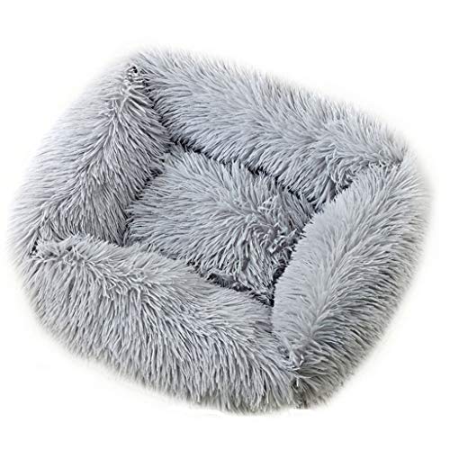 Judyd Perro pequeño Cueva cálida Suave Colorido Felpa Mullido Cachorro sofá Lavable Interior Cuadrado, Gris Claro Cuadrado Felpa Nido para Mascotas, Gris Claro
