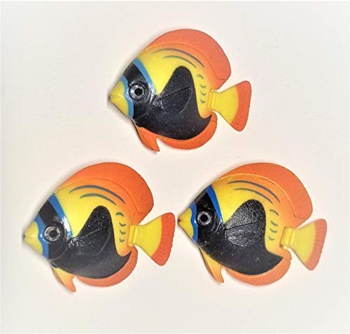 Juego de 3 peces decorativos de colores amarillo, naranja y negro, artículo decorativo para acuario, accesorios de columna de agua, flotadores, peces, decoración, peces de repuesto #1