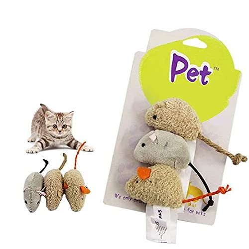 Juego de 3 piezas de ratón para gato. Juguetes de piel de ratón de cola larga, juguetes de gato C