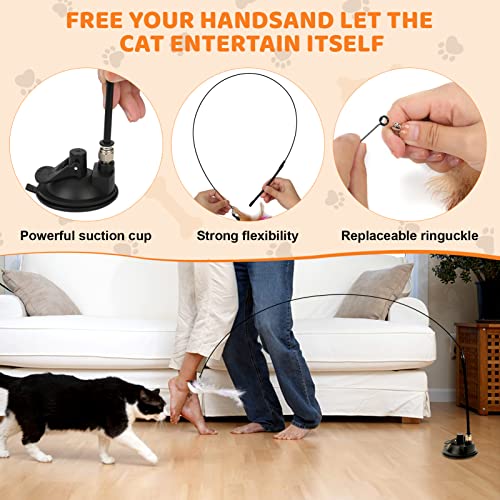 Juego de plumas interactivas para gatos, 8 unidades, plumas para gatos, juguete para gatos, varita mágica y estable