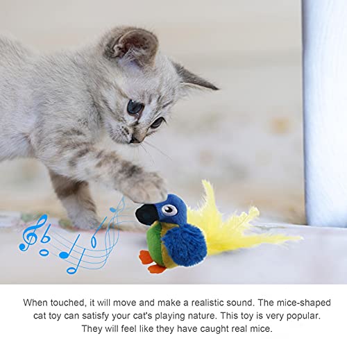 Juguete automático para gatos con pájaro chirriante, juguete para gatos con sonido con sonido de pájaro chirriante realista, juguete electrónico de franela para gatos con forma de loro, para que los g