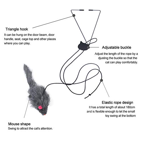 Juguete de ratón para mascotas – Peludos para gatos y gatos, ratones para colgar en la puerta, ratón, juguete interactivo para colgar en la puerta, ratones retráctiles de felpa para gatos (gris)
