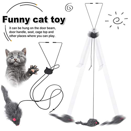 Juguete de ratón para mascotas – Peludos para gatos y gatos, ratones para colgar en la puerta, ratón, juguete interactivo para colgar en la puerta, ratones retráctiles de felpa para gatos (gris)