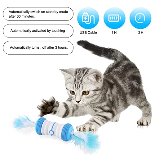 Juguete eléctrico interactivo, bola de gato giratoria automática con carga USB de la luz LED y juguete de pluma, juguete inteligente para gatos (azul)