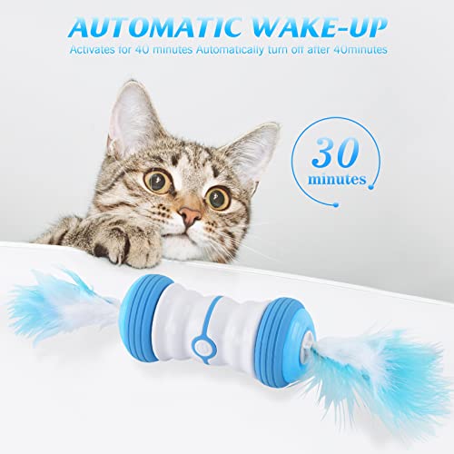 Juguete eléctrico interactivo, bola de gato giratoria automática con carga USB de la luz LED y juguete de pluma, juguete inteligente para gatos (azul)