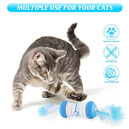 Juguete eléctrico interactivo, bola de gato giratoria automática con carga USB de la luz LED y juguete de pluma, juguete inteligente para gatos (azul)