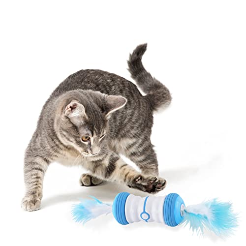 Juguete eléctrico interactivo, bola de gato giratoria automática con carga USB de la luz LED y juguete de pluma, juguete inteligente para gatos (azul)
