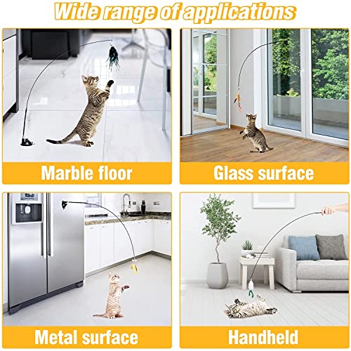 Juguete interactivo para gatos con ventosa extraíble con 10 piezas de cabeza de plumas natural, juego de campanas, varita mágica, juguete para gato (Multi-1)