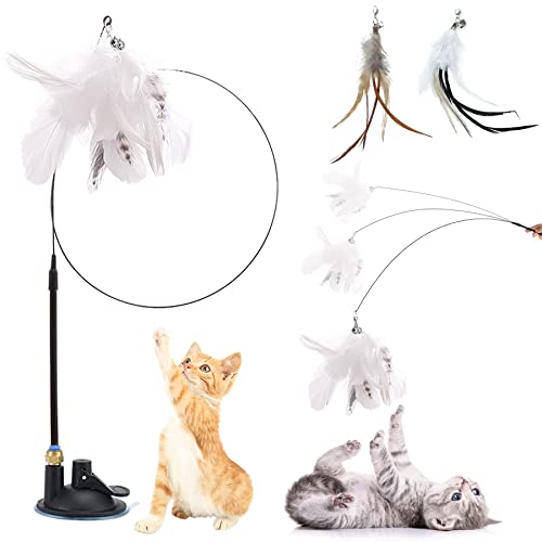 Juguete interactivo para gatos, plumas, juguete interactivo, con pluma, juguete interactivo para gatos, con ventosa, varita mágica para gatos, juguete para gatos