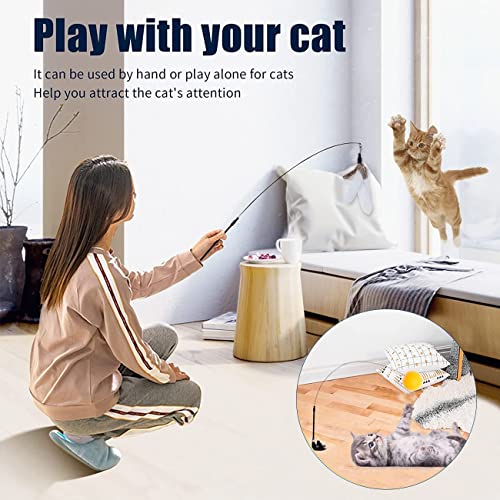 Juguete para Gatos Interactivos simyron Juguetes con Plumas para Gatos con Campana y Ventosa, Juguetes para Gatos Interactivos Varita para Gato Jugar Solo Juguetes Interior Gatitos