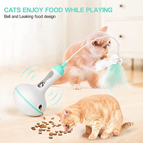 Juguete para Gatos Interactivos,Juguete de la Pluma del Gato con la Campana,Juguete Divertido para Gatitos con Campana,Juguete de Pluma para Gatitos,Juguete Gatos con Plumas Giratoria (Azul)