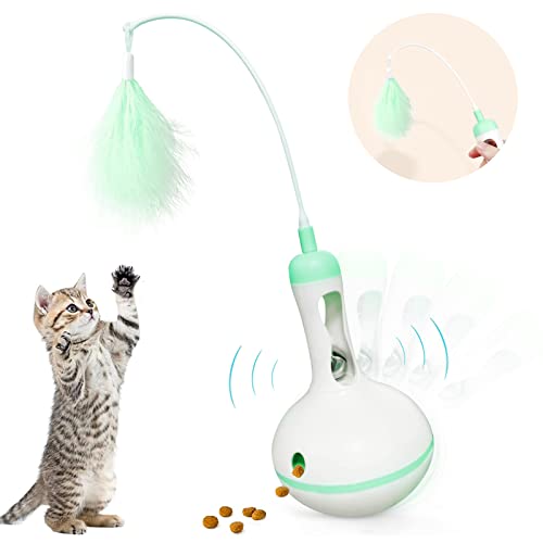 Juguete para Gatos Interactivos,Juguete de la Pluma del Gato con la Campana,Juguete Divertido para Gatitos con Campana,Juguete de Pluma para Gatitos,Juguete Gatos con Plumas Giratoria (Verde)