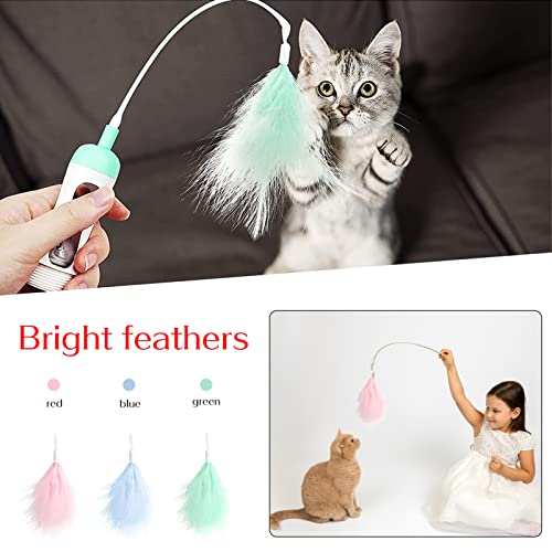 Juguete para Gatos Interactivos,Juguete de la Pluma del Gato con la Campana,Juguete Divertido para Gatitos con Campana,Juguete de Pluma para Gatitos,Juguete Gatos con Plumas Giratoria (Azul)