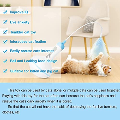 Juguete para Gatos Interactivos,Juguete de la Pluma del Gato con la Campana,Juguete Divertido para Gatitos con Campana,Juguete de Pluma para Gatitos,Juguete Gatos con Plumas Giratoria (Azul)