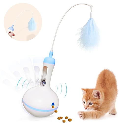 Juguete para Gatos Interactivos,Juguete de la Pluma del Gato con la Campana,Juguete Divertido para Gatitos con Campana,Juguete de Pluma para Gatitos,Juguete Gatos con Plumas Giratoria (Azul)