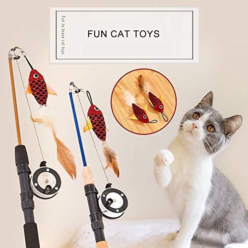 Juguete retráctil para gato tipo de pez telescópico, plumas divertidas, palo para mascotas, juguete para gato, caña de pescar