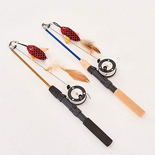 Juguete retráctil para gato tipo de pez telescópico, plumas divertidas, palo para mascotas, juguete para gato, caña de pescar