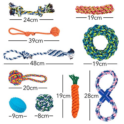 Juguetes de cuerda para perro, juego de 10 diferentes juguetes para perros grandes y pequeños