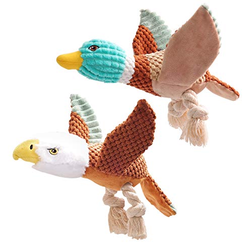 Juguetes de peluche para perros masticar juguetes loro y pato Squeaky Puzzle de peluche para perros - Actividad interactiva para perros