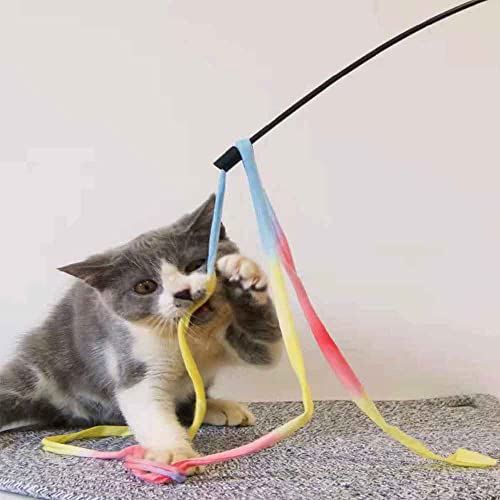 Juguetes interactivos de varita de arco iris para gatos, cuerda interactiva para varitas de gato, cinta colorida para gatitos, 2 unidades