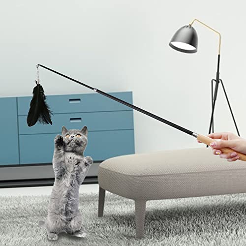 Juguetes Interactivos para Gatos, Juguete para Gatos Y Gatitos con Plumas Varita Interactiva para Gatos