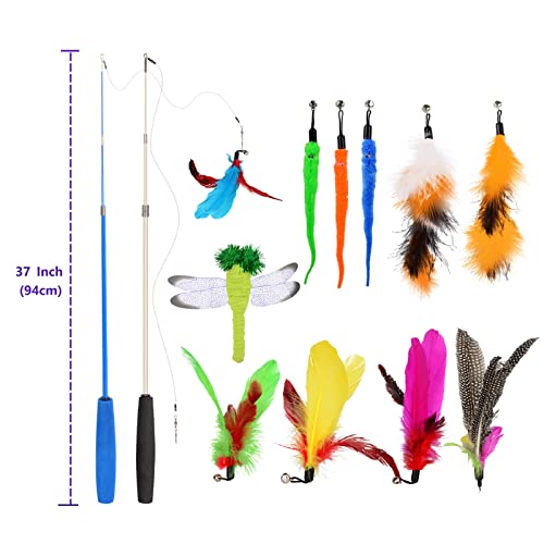 Juguetes para Gatos Juguete Gatito Retráctiles Varita de gato Juguetes Teaser con Campana Recargas Juguete Pluma de Gato Interactivos para Interior Gatito Ejercicio