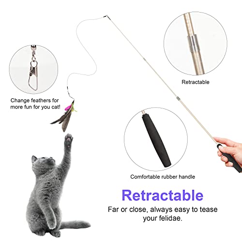Juguetes para Gatos Juguete Gatito Retráctiles Varita de gato Juguetes Teaser con Campana Recargas Juguete Pluma de Gato Interactivos para Interior Gatito Ejercicio