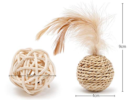 Juguetes para Gatos, Juguetes para Mascotas, Pelotas de ratán Que suenan, Pelotas de Juguete de Plumas, Pelotas de ratán para Gatos, Juguetes Activos para Gatos